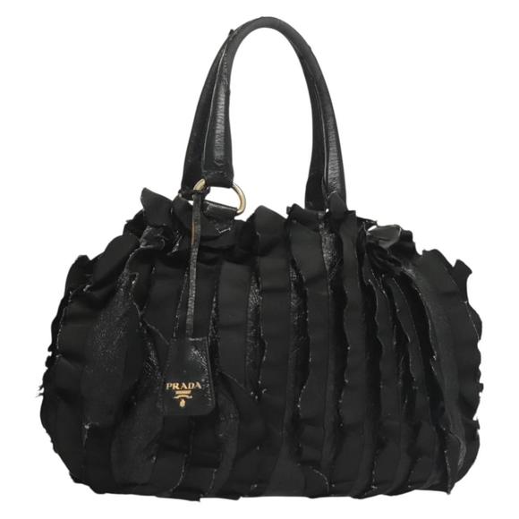 PRADA Tote Bag Leather nylon Black Auth 135807 - Main Image